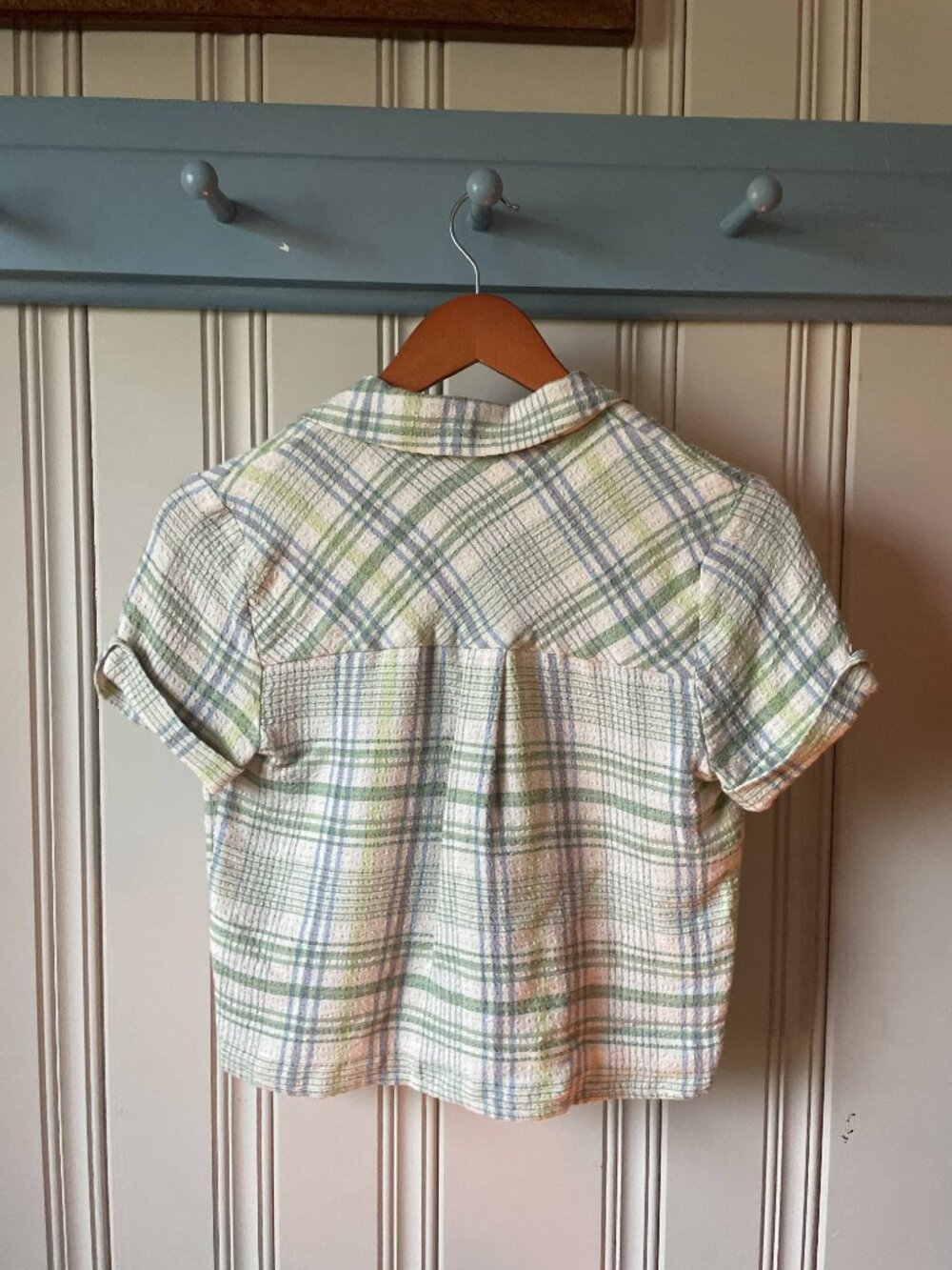 Monteau Los Angeles Plaid Cropped Button-Up Blouse Women’s Small - Picture 2 of 3
